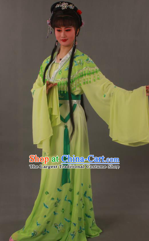 Chinese Beijing Opera Hua Tan Garment Costumes Ancient Fairy Embroidered Butterfly Light Green Dress Outfits Traditional Shaoxing Opera Diva Clothing