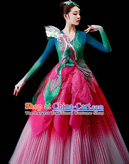Professional Opening Dance Garment Women Group Dance Fashion Chorus Performance Costume Modern Dance Lotus Dress