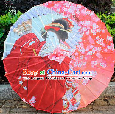 Japanese Classical Geisha Umbrella Printing Red Silk Umbrella Traditional Festival Umbrellas Beautiful Women Umbrella