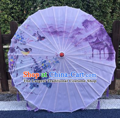 Chinese Printing Flower Bird Umbrella Classical Dance Umbrella Traditional Hanfu Umbrella Handmade Lilac Silk Umbrellas