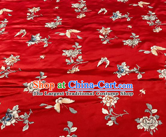 Chinese Traditional Red Satin Tang Suit Drapery Classical Butterfly Flowers Pattern Silk Fabric Qipao Dress Cloth Material