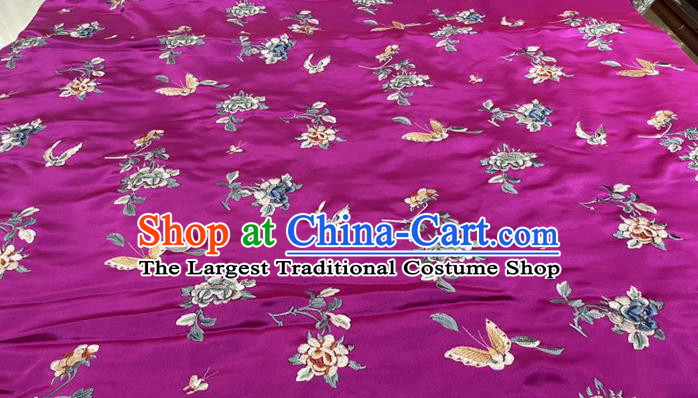Chinese Purple Satin Fabric Tang Suit Drapery Classical Butterfly Flowers Pattern Silk Traditional Cheongsam Cloth Material
