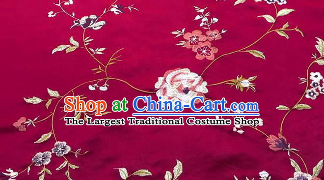 China Classical Qipao Dress Damask Cloth Tang Suit Silk Fabric Traditional Cheongsam Drapery Embroidered Wine Red Brocade Material