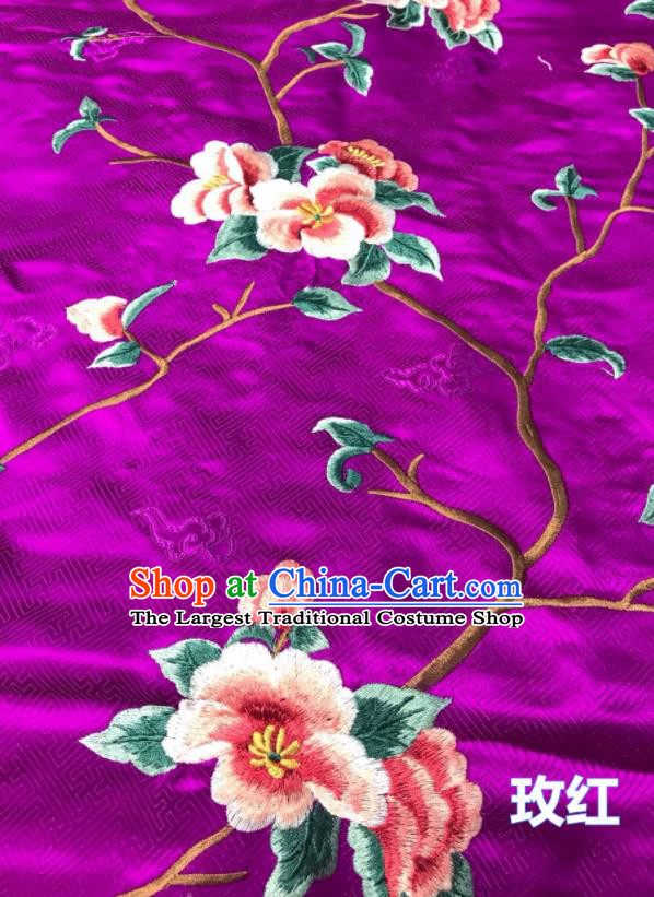 China Traditional Embroidered Peach Blossom Silk Fabric Classical Purple Satin Material Court Brocade Drapery Cheongsam Damask Cloth