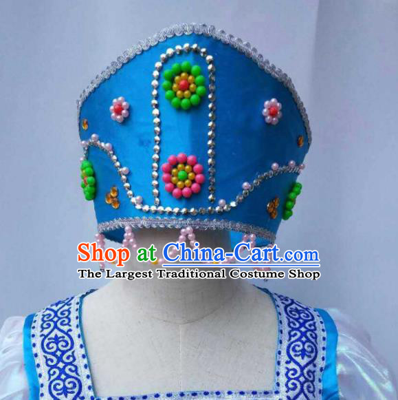 Custom Traditional Dance Hair Accessories Russian Handmade Blue Beads Hat Headdress Russia Court Maid Hair Crown