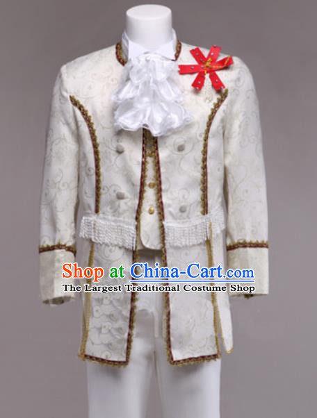 Custom European Prince Garment Costume England Court Clothing Annual Meeting Performance Suit Western Male White Jacket