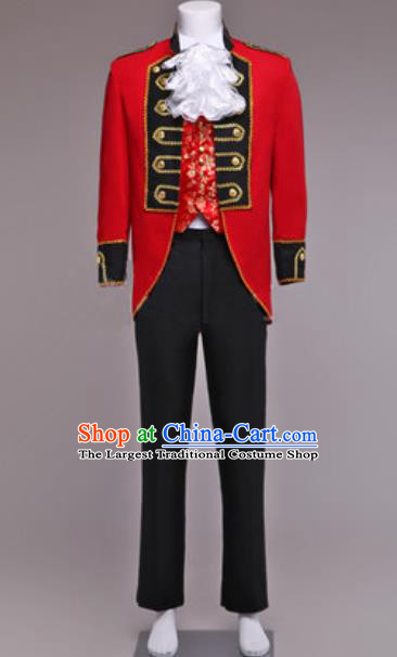 Custom Western Male Red Jacket European Prince Garment Costume England Court Clothing Annual Meeting Performance Suits