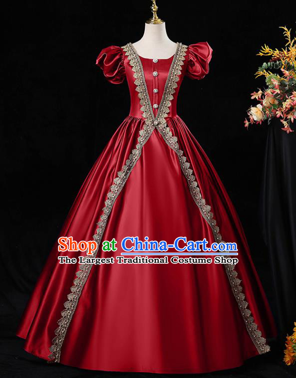 Top Western Court Garment Costume Ballroom Dance Formal Attire European Party Clothing England Princess Red Full Dress