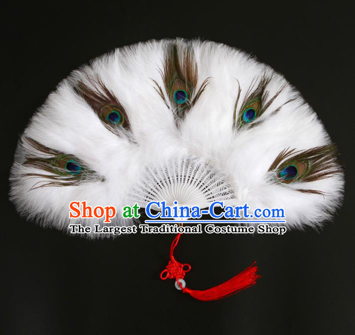 Chinese Ancient Fairy Fan Traditional Hanfu Fan Handmade White Feather Fans Classical Dance Folding Fan