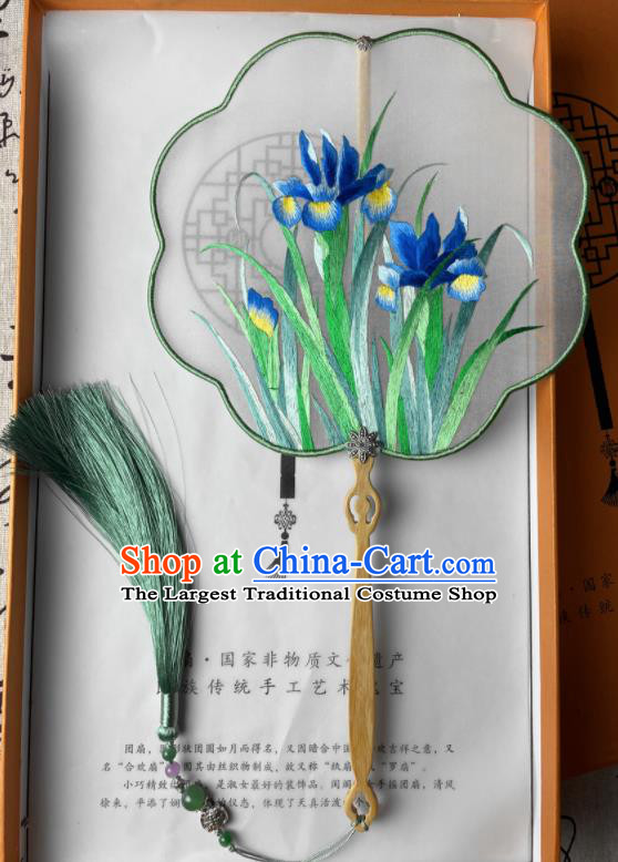 China Traditional Palace Fan Handmade Double Sides Embroidered Fan Suzhou Embroidery Orchids Fan Classical Dance Silk Fan