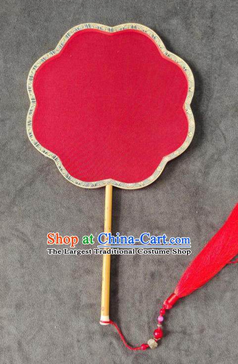 China Classical Palace Fan Handmade Red Silk Fan Traditional Wedding Fan Bride Begonia Fan