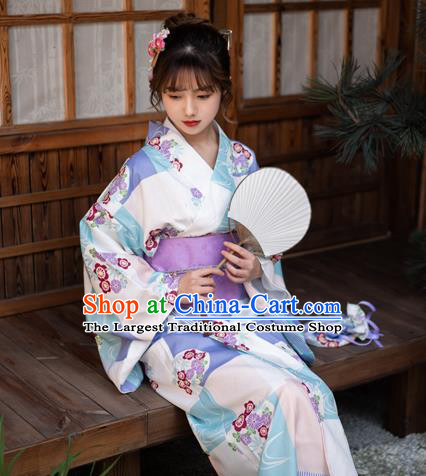 Japan Young Lady Fashion Garment Traditional Photography Kimono Costume Summer Festival Printing Sakura Yukata Dress