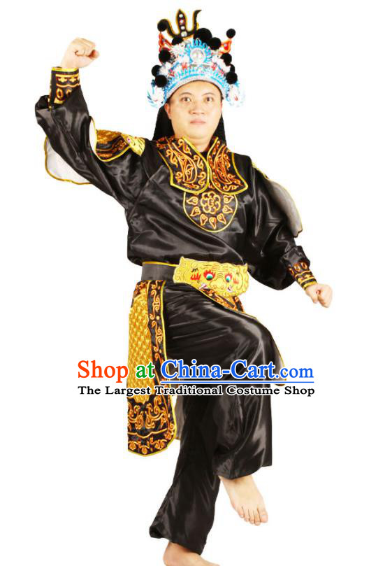China Beijing Opera Liangshan Hero Clothing Traditional Cosplay Soldier Black Outfits Peking Opera Wusheng Costumes