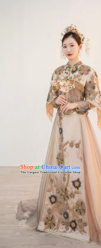 Chinese Ceremony Toasting Clothing Traditional Wedding Garment Costumes Ancient Bride Lilac Dress Classical Grey Xiuhe Suits