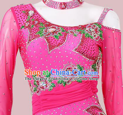 Professional Waltz Performance Clothing Ballroom Dancing Rosy Dress International Dance Competition Garment Modern Dance Fashion