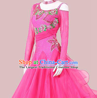 Professional Waltz Performance Clothing Ballroom Dancing Rosy Dress International Dance Competition Garment Modern Dance Fashion