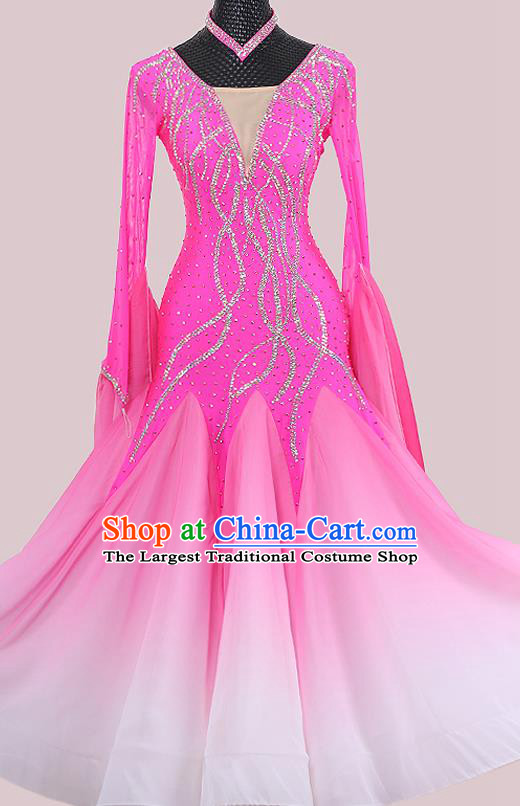 Custom Ballroom Dancing Clothing Waltz Competition Fashion Modern Dance Rosy Dress International Dance Garment