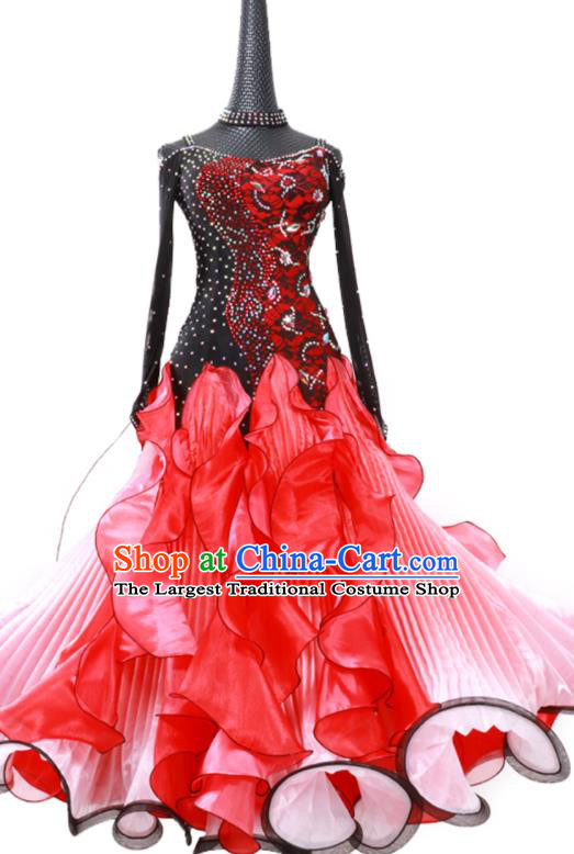 Custom Waltz Dancing Red Dress Ballroom Competition Dancewear Modern Dance Clothing International Dance Fashion Garment