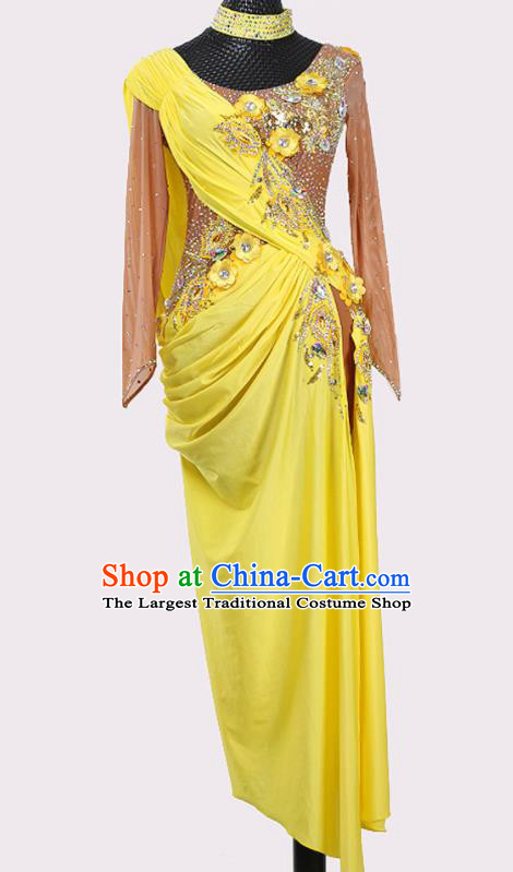 Top Latin Dance Competition Costume Cha Cha Dance Yellow Dress Modern Dance Clothing Ballroom Dance Fashion