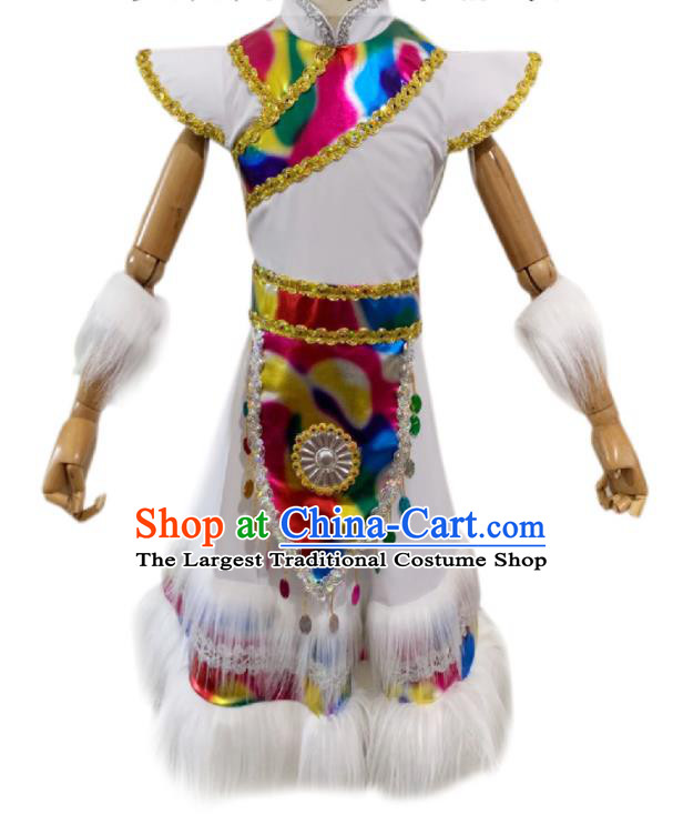 Chinese Mongolian Minority Stage Performance White Dress Ethnic Girl Festival Garment Costumes Mongol Nationality Folk Dance Clothing