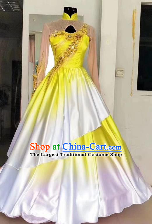 Professional Opening Dance Yellow Dress Modern Dance Garment Costume Stage Performance Clothing
