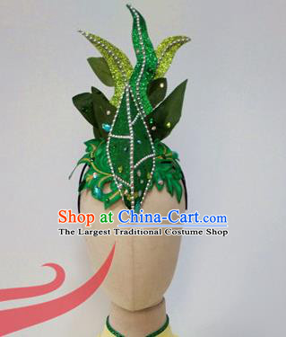 Top China Classical Dance Hair Accessories Female Group Dance Green Hair Crown Stage Performance Headpiece