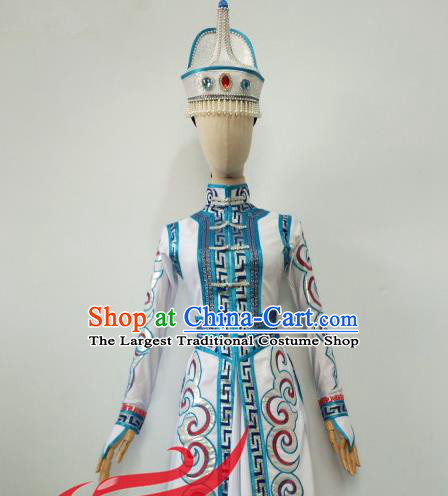 Chinese Mongolian Minority Performance Costumes Mongol Nationality Folk Dance Clothing Ethnic Female Dress Uniforms and Headwear
