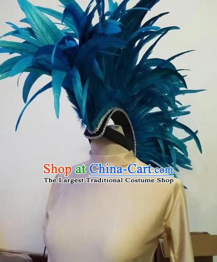 Top Halloween Cosplay Rome Warrior Hair Accessories Brazil Parade Giant Headdress Catwalks Deluxe Blue Feather Hat Carnival Stage Show Headpiece