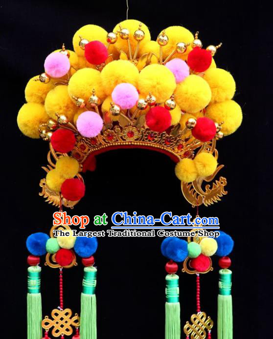 China Beijing Opera Actress Headdress Ancient Princess Hat Hair Accessories Peking Opera Hua Tan Yellow Phoenix Coronet