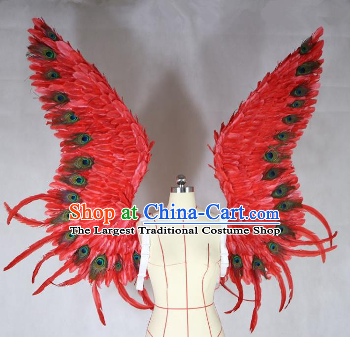 Custom Brazil Parade Props Cosplay Angel Red Feathers Wings Carnival Show Decorations Halloween Catwalks Back Accessories