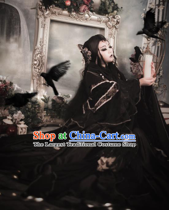 China Ancient Imperial Concubine Clothing Cosplay Swordswoman Black Dress Outfits Traditional Puppet Show Feng Cailing Garment Costumes