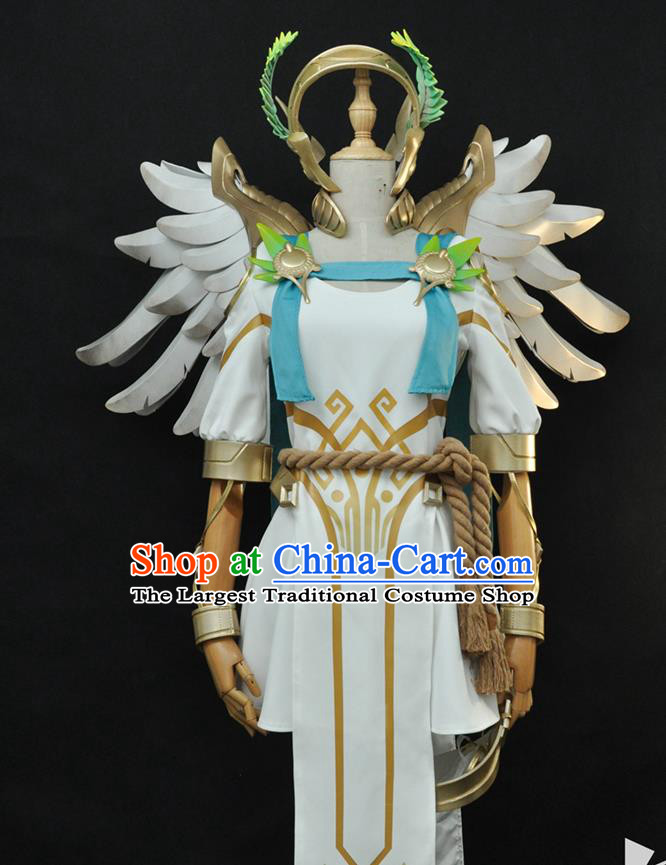 Top Overwatch Goddess Garment Costumes Traditional Game Role Angel Clothing Cosplay Swordswoman White Dress