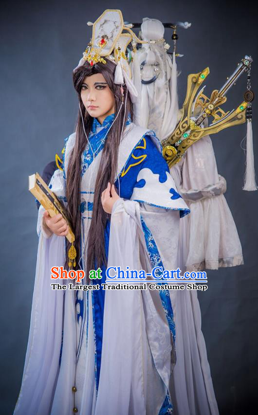 Chinese Traditional Cosplay Young Childe Clothing Puppet Show Taoist Priest Jun Fengtian Garment Costumes Ancient Swordsman Uniforms