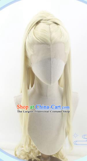 Handmade China Traditional Hanfu Swordsman Hairpieces Ancient Young Knight Headdress Cosplay Noble Childe Golden Wigs