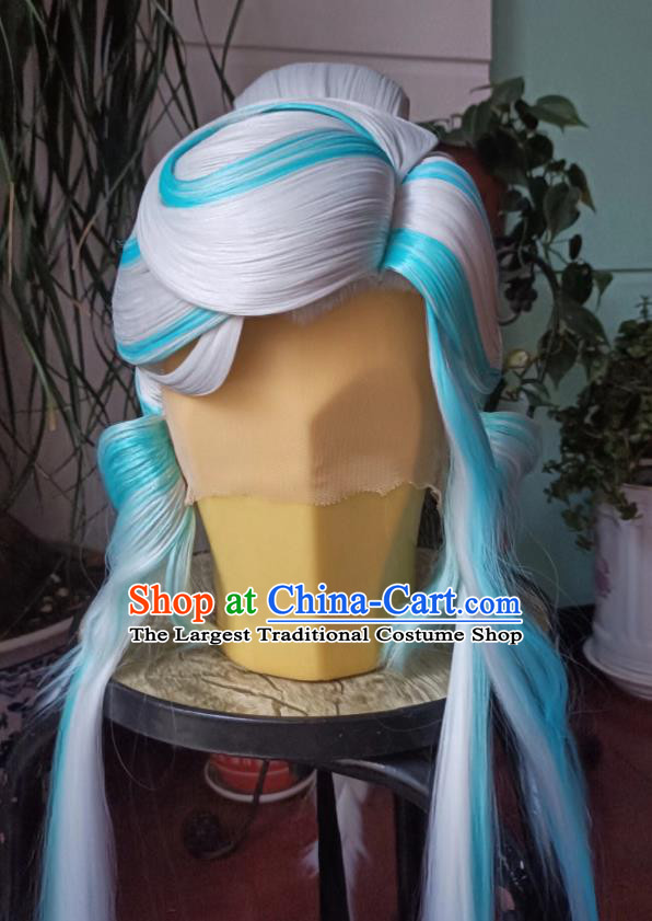 Handmade China Ancient Chivalrous Knight Headdress Cosplay Swordsman Wigs Traditional Puppet Show Young Hero Yu Xingyi Hairpieces