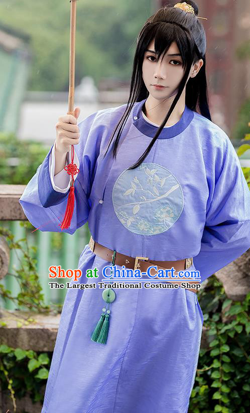 China Traditional Tang Dynasty Young Hero Garment Costumes Cosplay Swordsman Apparels Ancient Knight Purple Robe Clothing