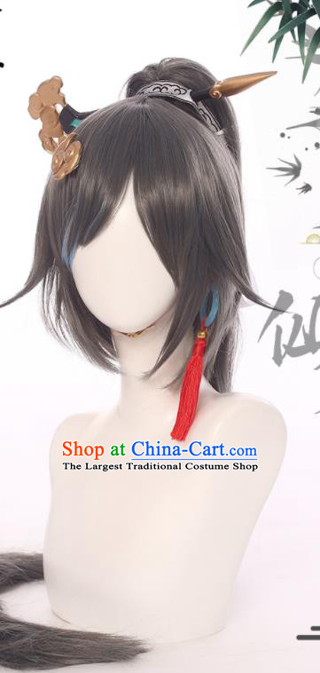 Handmade Cosplay Female Knight Hairpieces Ancient Swordswoman Wigs Traditional Game Young Lady Hair Accessories