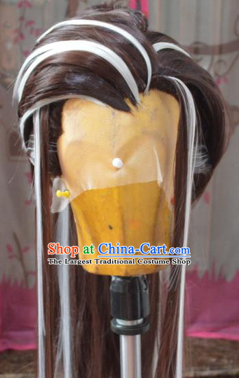 Chinese Traditional Puppet Show Brown Wigs Hairpieces Ancient Young Knight Periwig Hair Accessories Handmade Cosplay Hero Headdress