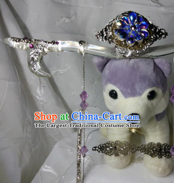 Chinese Cosplay Swordsman Hairdo Crown and Hairpins Traditional Puppet Show Su Huanzhen Headdress Ancient Emperor Accessories