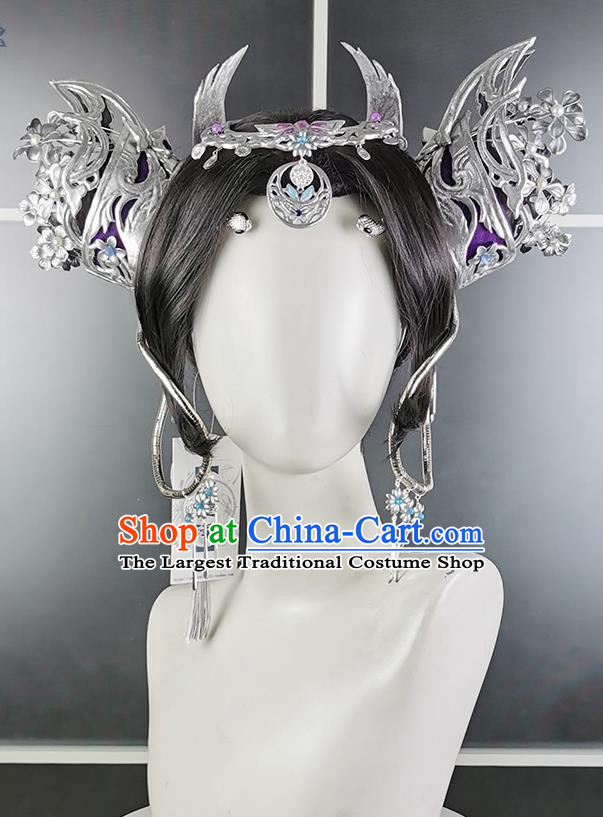 China Cosplay Fairy Wigs and Hair Crown Headwear Ancient Young Lady Hairpieces Traditional Game Role Female Hair Accessories