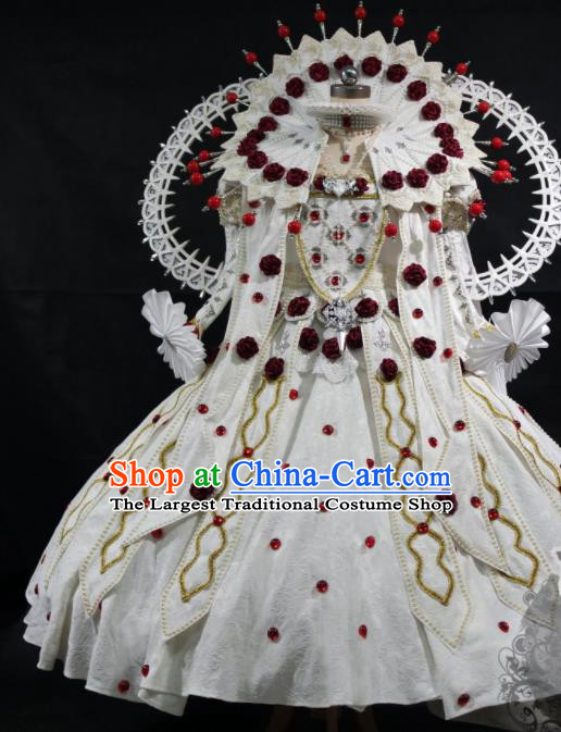 Top Halloween Fancy Ball Garment Costume Cartoon Magic Queen Clothing Cosplay Monarchess White Dress Clothing