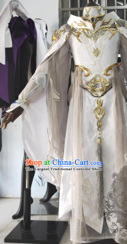 China Cosplay Swordsman Beige Apparels Ancient Young General Clothing Traditional JX Online Chivalrous Hero Garment Costumes