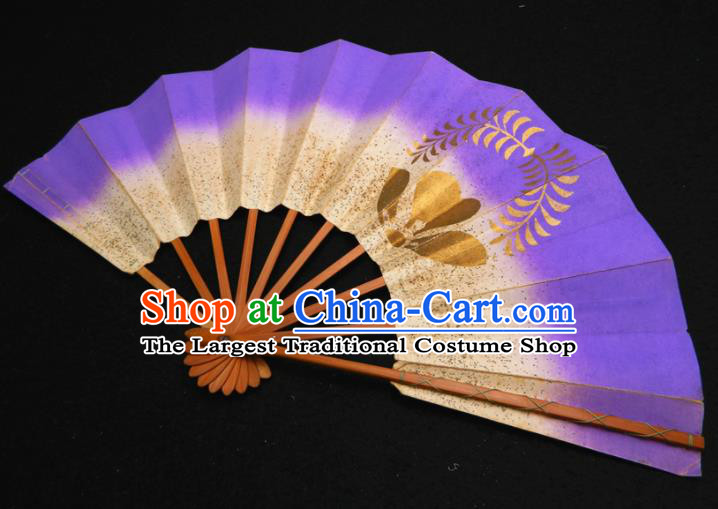 Japan Traditional Geisha Performance Purple Folding Fan Handmade Kimono Dance Accordion Craft Classical Dance Fan