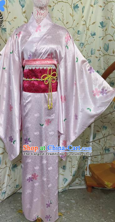 Professional Japanese Traditional Summer Festival Kimono Clothing Young Lady Garment Costumes Classical Pink Silk Yukata Dress