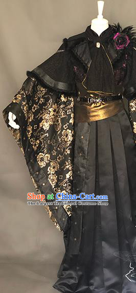 Chinese Cosplay Royal Prince Clothing Ancient Young Childe Black Uniforms Traditional Puppet Show Swordsman Leng Qiuyan Garment Costumes