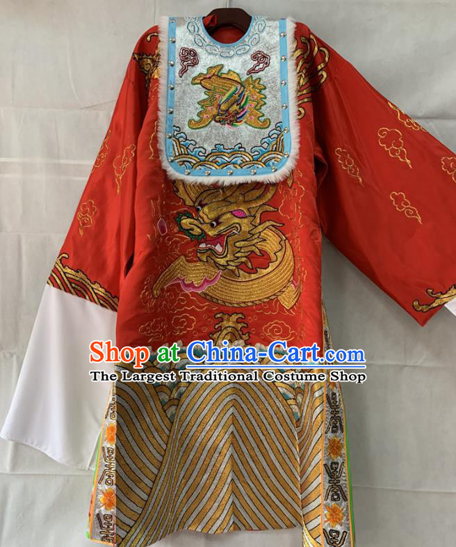 Chinese Peking Opera Xiaosheng Red Embroidered Dragon Robe Traditional Opera Number One Scholar Clothing Beijing Opera Official Garment Costumes