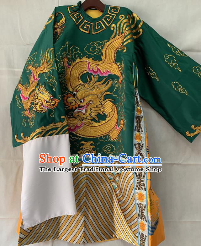 Chinese Beijing Opera Official Garment Costumes Peking Opera Prime Minister Green Embroidered Dragon Robe Traditional Opera Guan Yu Clothing