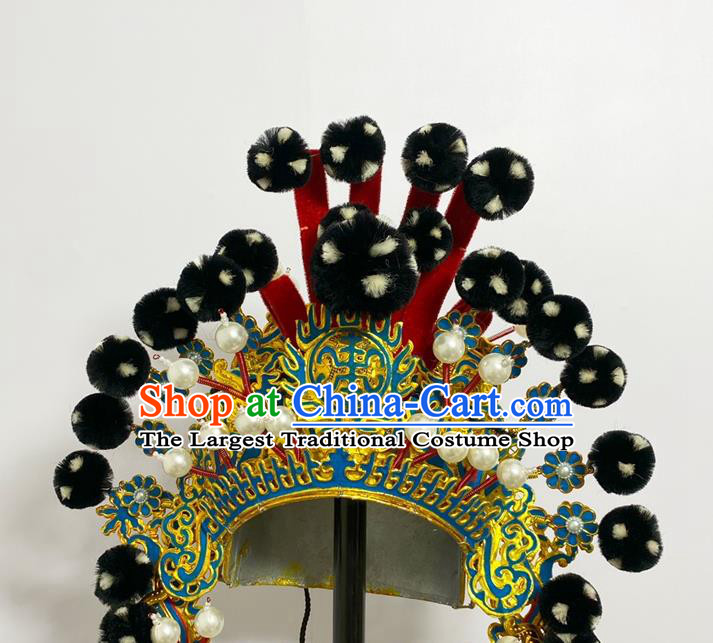 Handmade China Beijing Opera Wusheng Helmet Headwear Ancient General Hair Accessories Peking Opera Soldier Black Venonat Hat