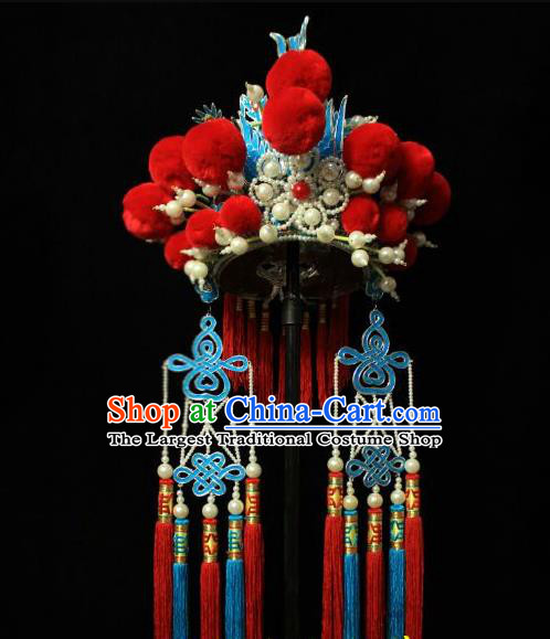 Chinese Traditional Opera Female General Headdress Beijing Opera Blues Hair Accessories Peking Opera Mu Guiying Phoenix Coronet