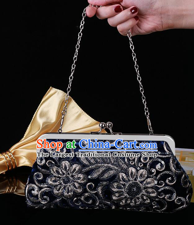 China Navy Blue Clutch Bag Handmade Embroidery Handbag National Cheongsam Evening Bag